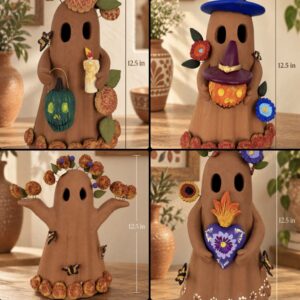 Mexican Ghost Candle Holder Made Of Clay From Metepec Estado De México, Folk Art Handmade By Mexican Artisans