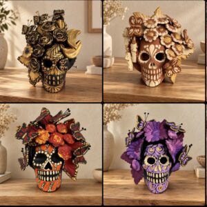 Handmade Clay Skull from Michoacán – 7.9” Día de Muertos Decor