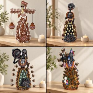 Catrina Statue Made Of Clay From Michoacán, 22.05” Day Of The Dead Decor Handmade By Mexican Artisans